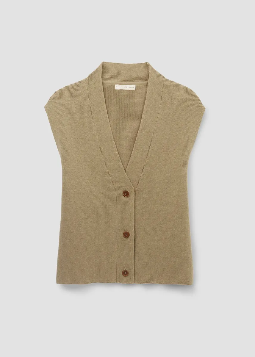 Aila Organic Cotton Knitted Vest in Taupe 2