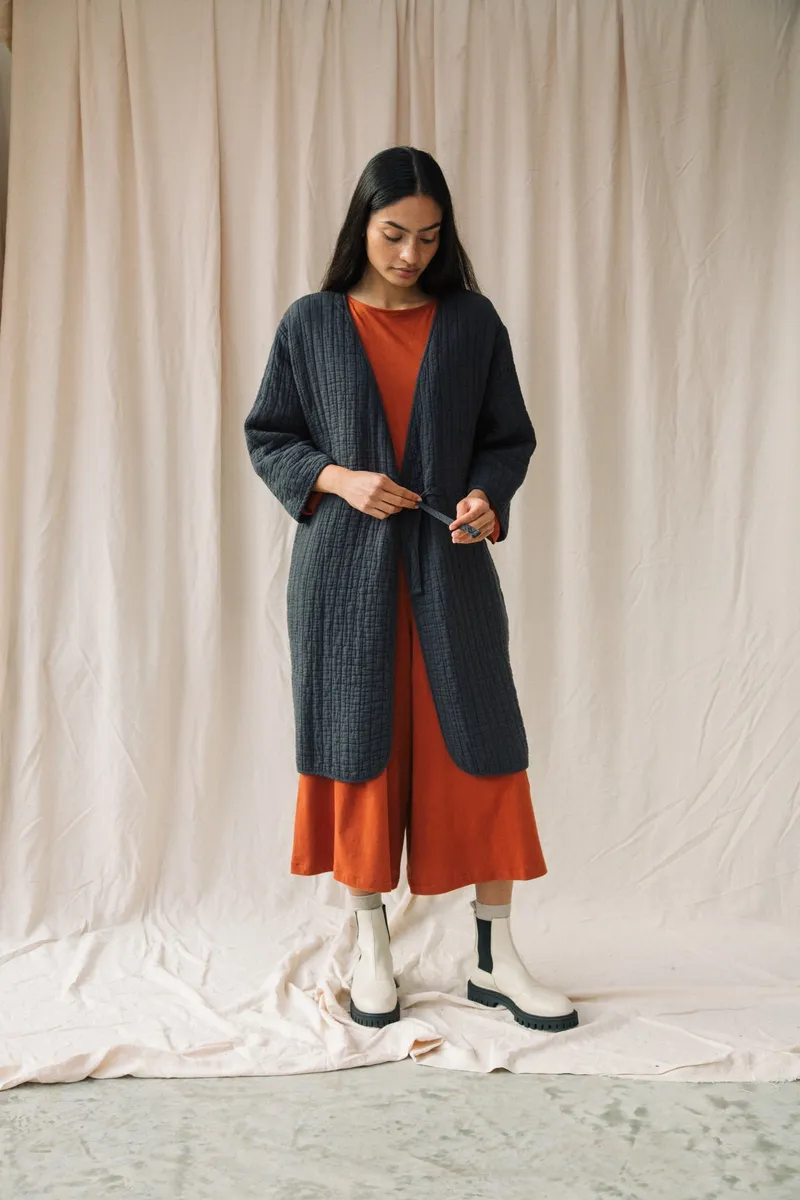 Akoya Organic Cotton Quilted Jacket in Charcoal 3