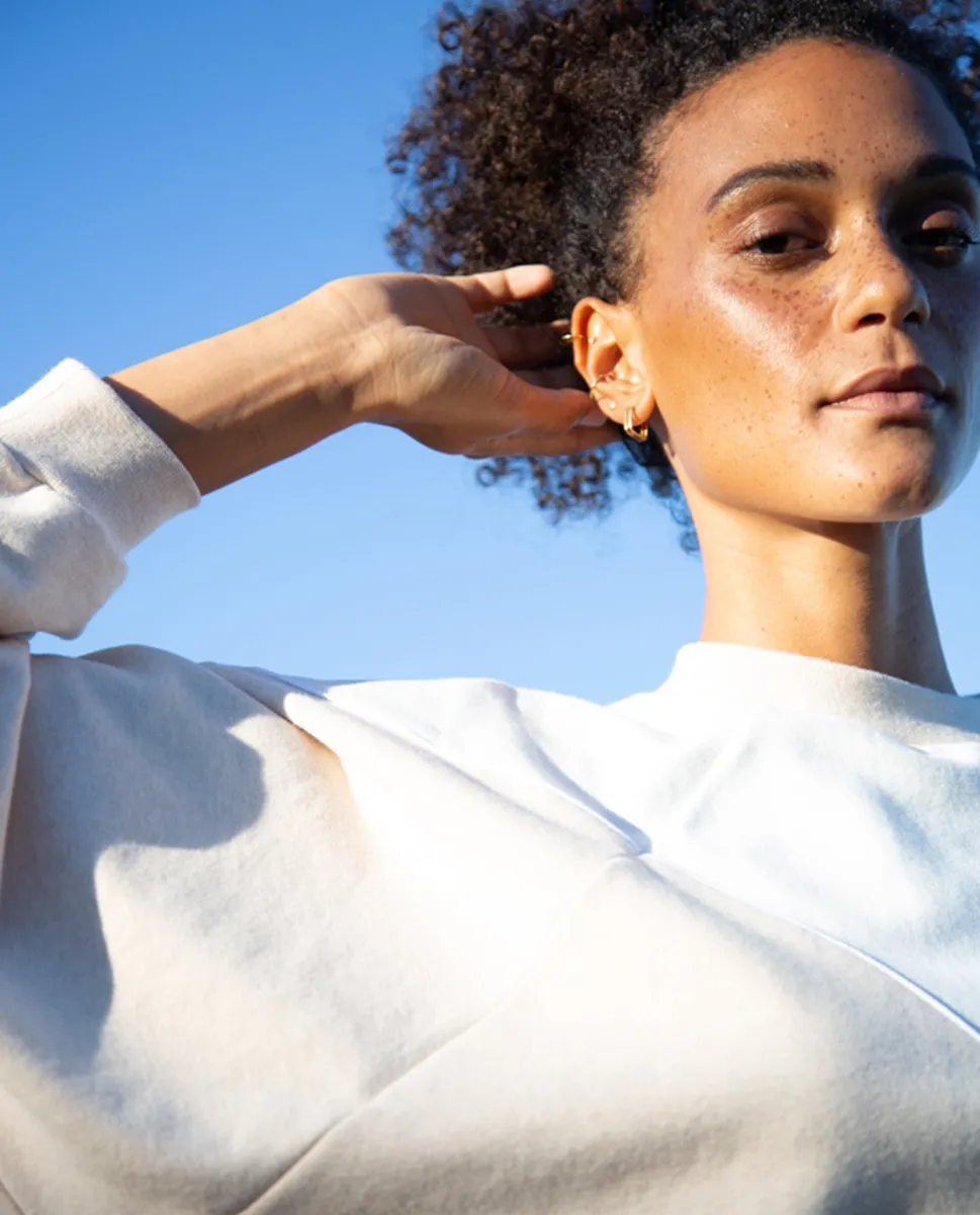 Alba Organic Cotton Sweatshirt In Sand Marl & White 2