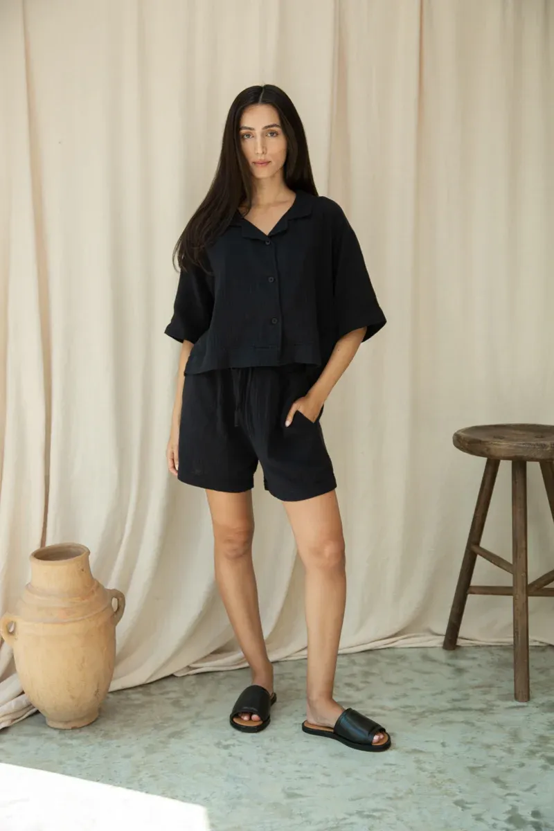 Ameera Organic Cotton Cheesecloth Shirt in Black 2