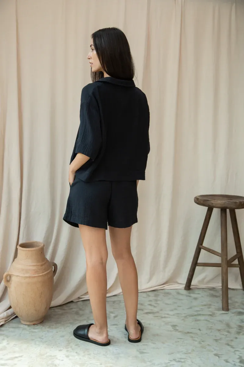 Ameera Organic Cotton Cheesecloth Shirt in Black 3