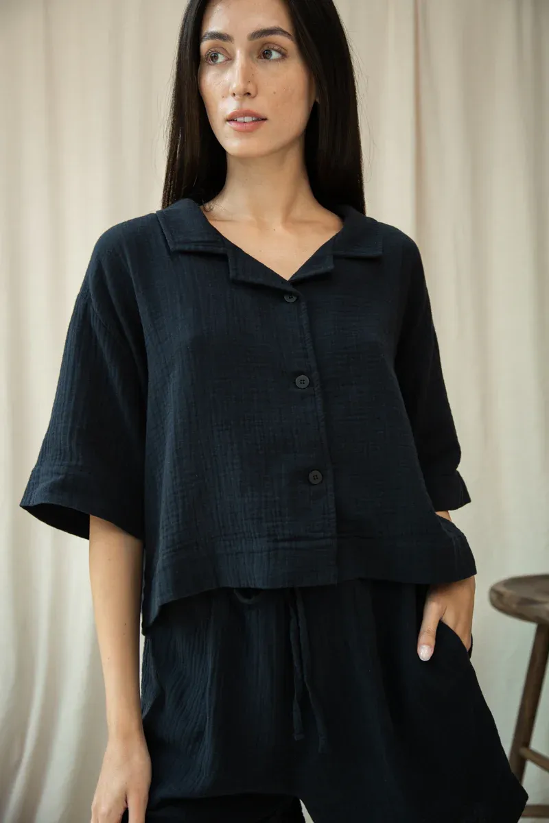 Ameera Organic Cotton Cheesecloth Shirt in Black 4