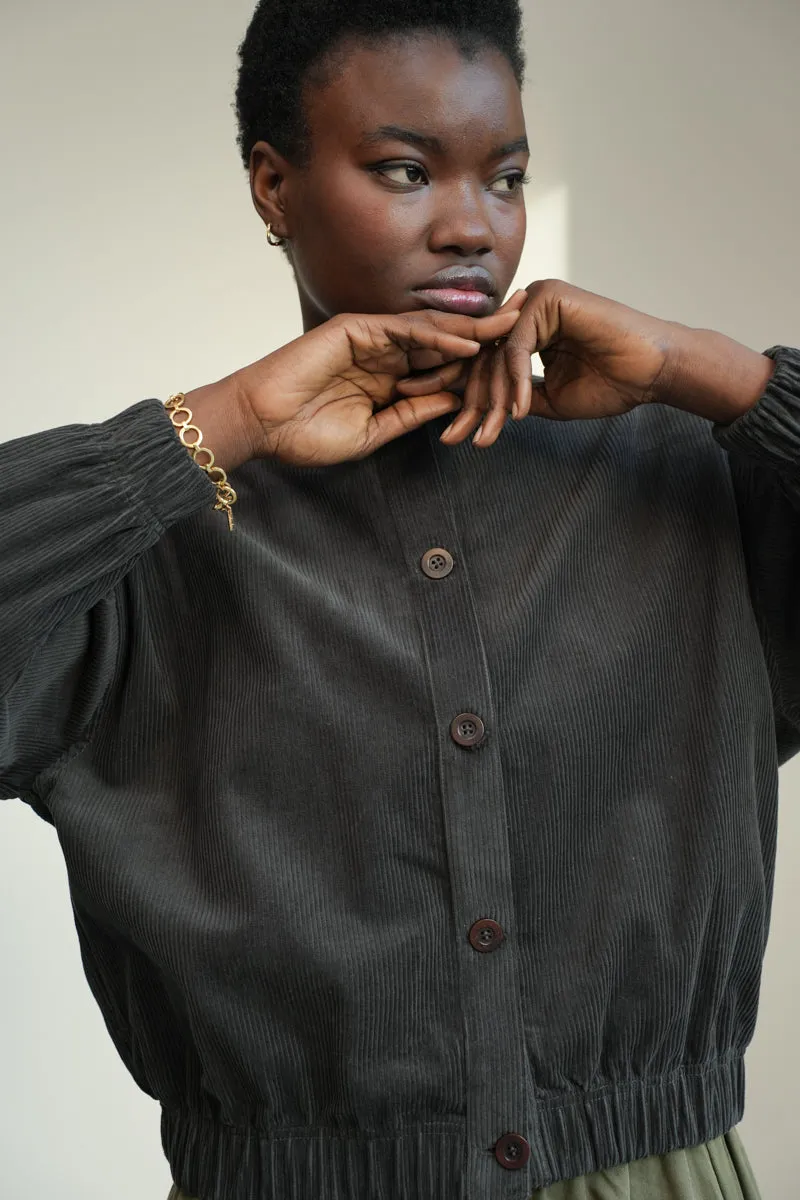 Andie Organic Cotton Corduroy Overshirt in Charcoal 2