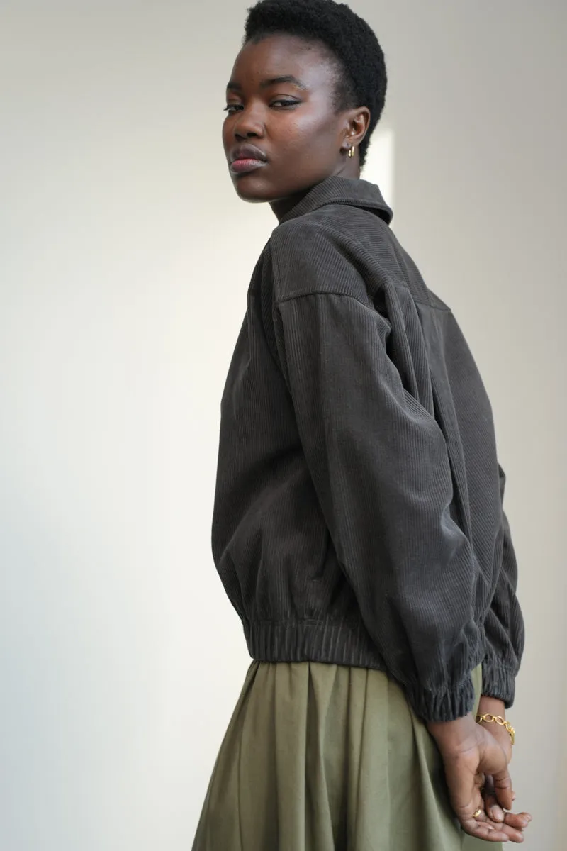 Andie Organic Cotton Corduroy Overshirt in Charcoal 4