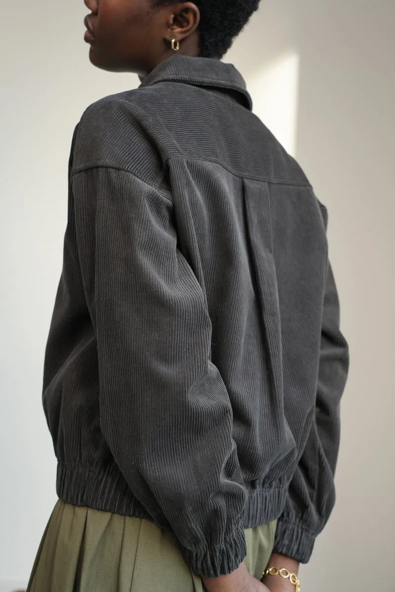Andie Organic Cotton Corduroy Overshirt in Charcoal 5