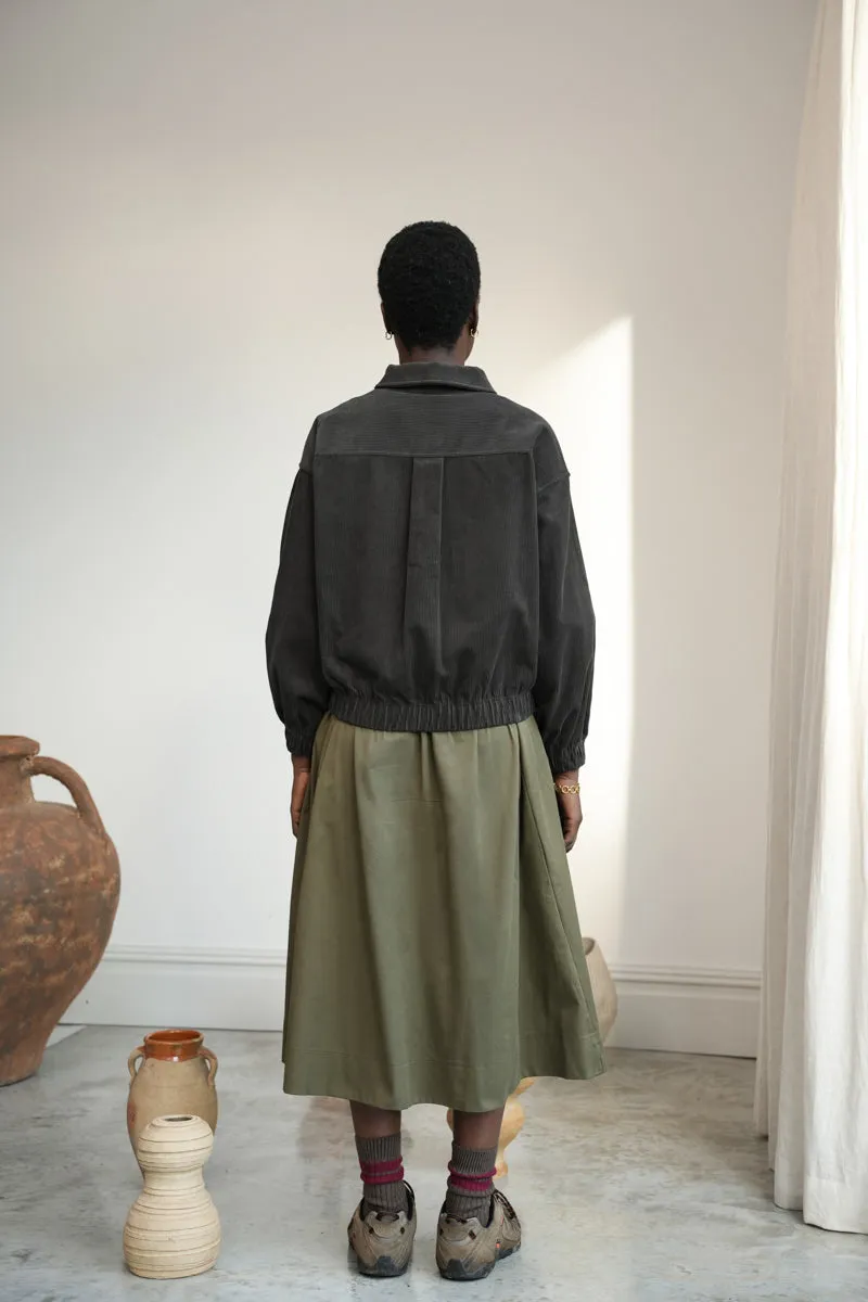 Andie Organic Cotton Corduroy Overshirt in Charcoal 6
