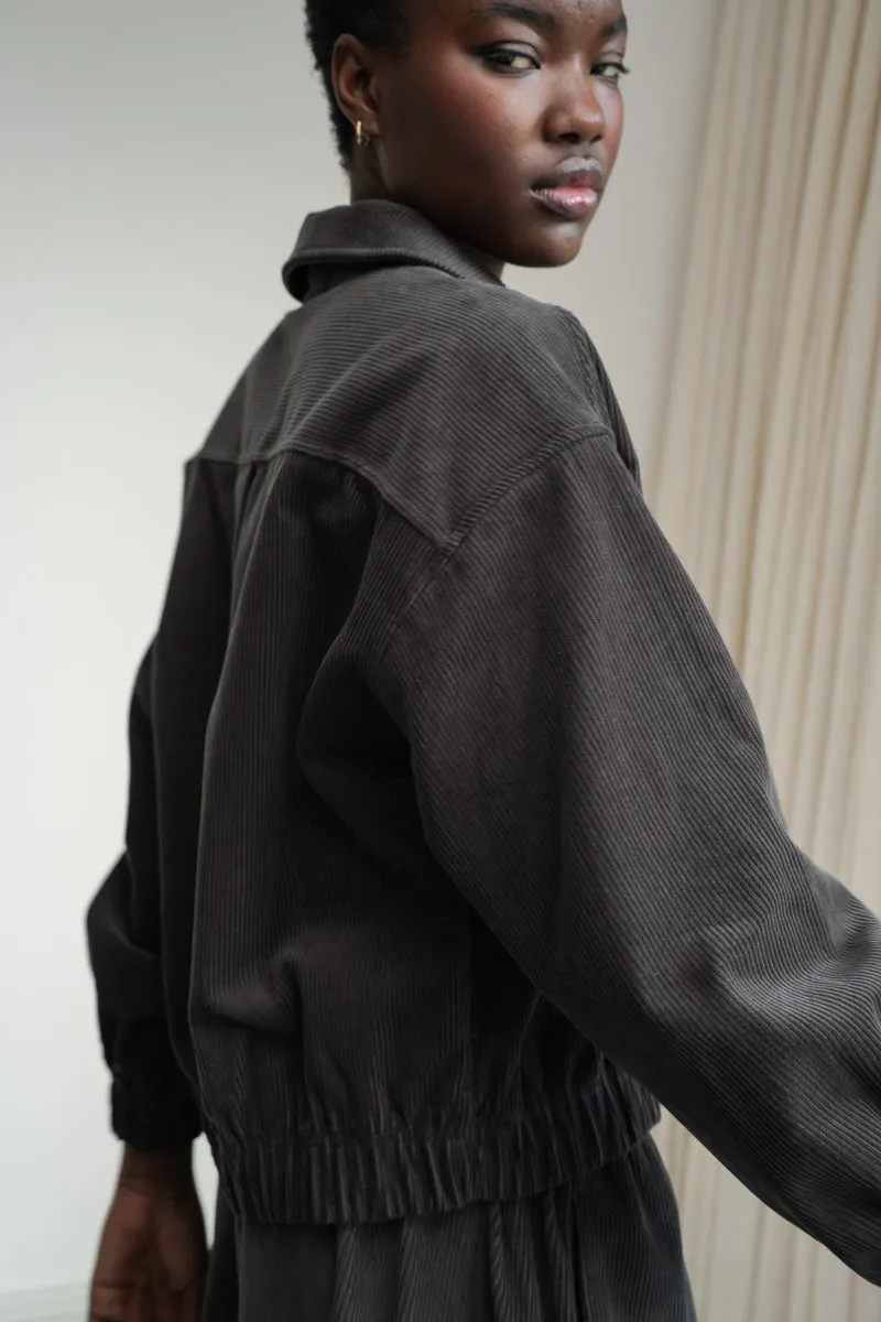 Andie Organic Cotton Corduroy Overshirt in Charcoal 8