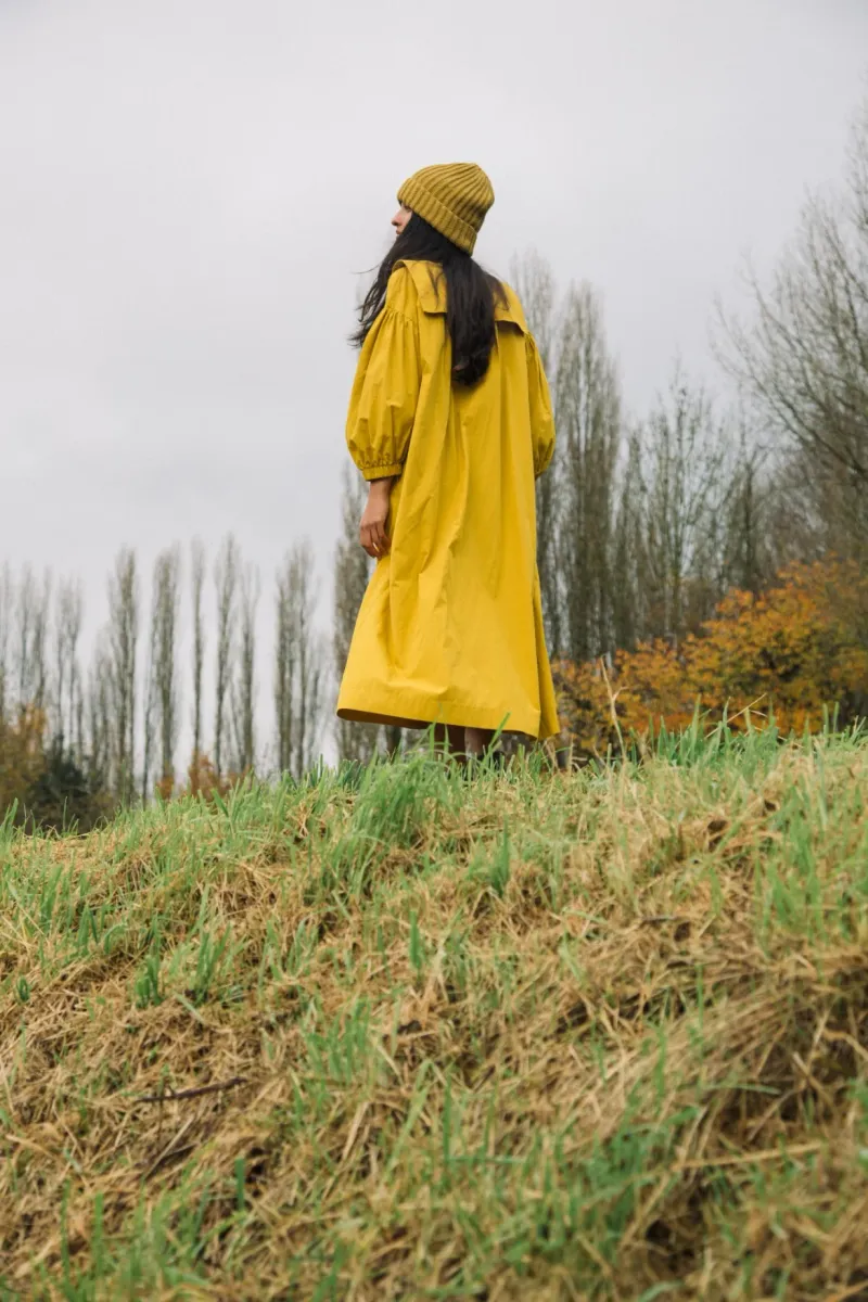 Aralia Organic Cotton Poplin Dress in Chartreuse 2