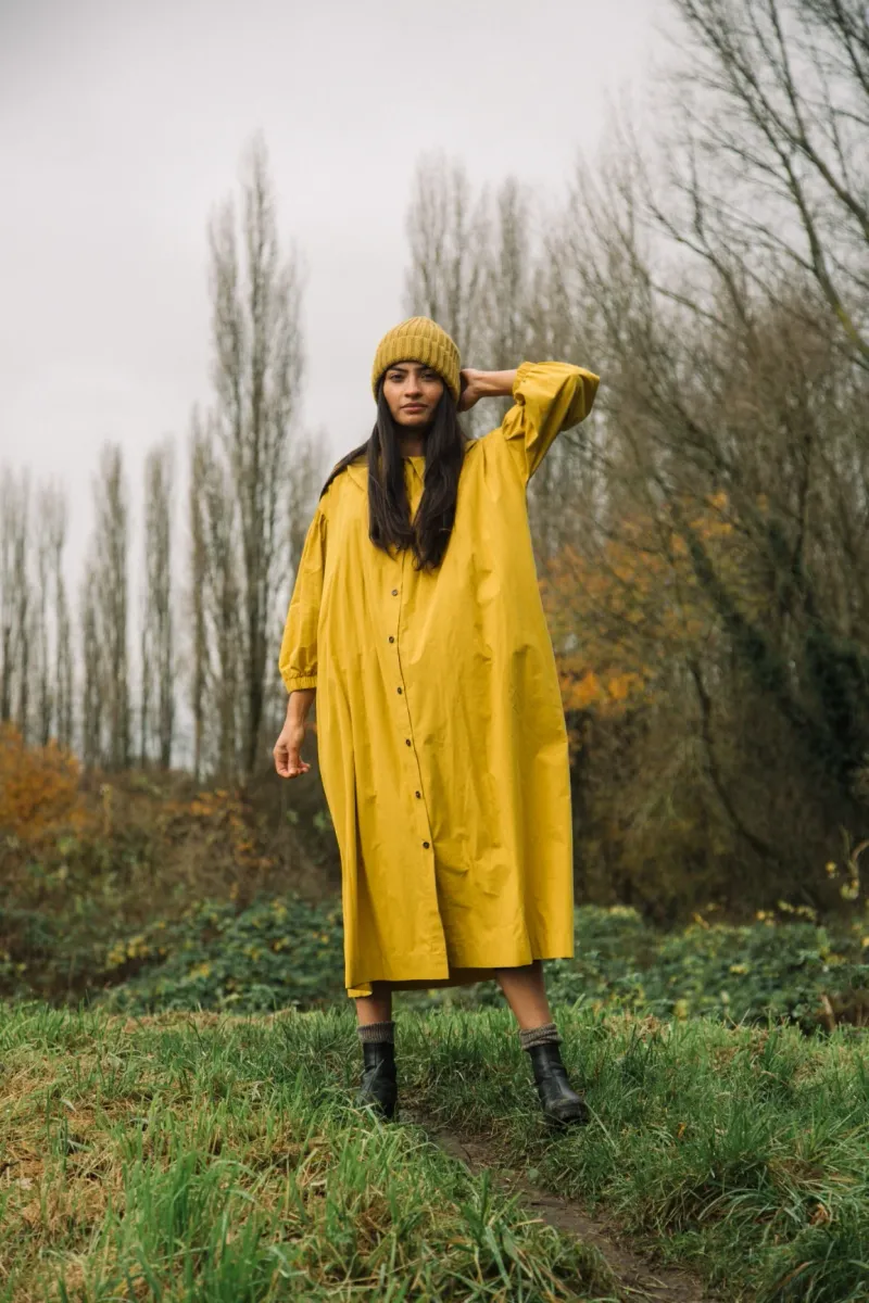 Aralia Organic Cotton Poplin Dress in Chartreuse 3