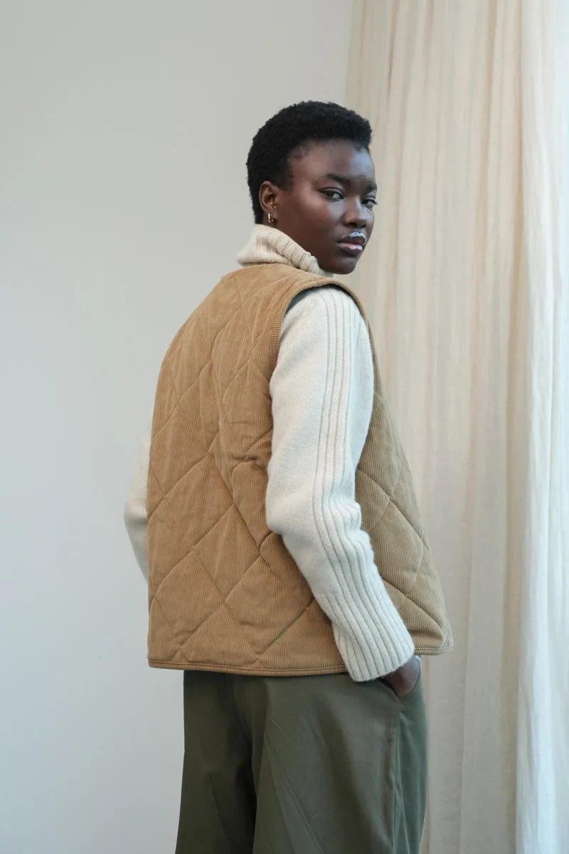 Benji Organic Cotton Denim and Corduroy Gilet in Mid Blue & Hazelnut 5