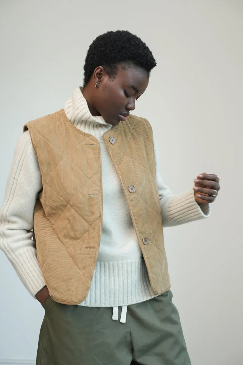 Benji Organic Cotton Denim and Corduroy Gilet in Mid Blue & Hazelnut 6