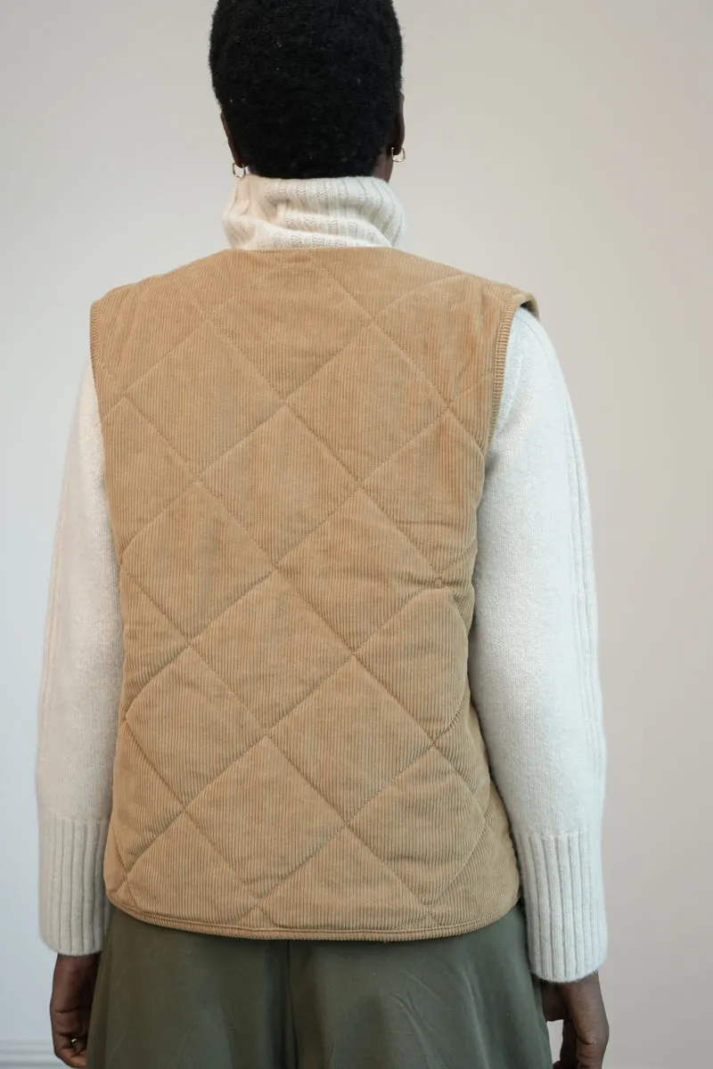 Benji Organic Cotton Denim and Corduroy Gilet in Mid Blue & Hazelnut 7