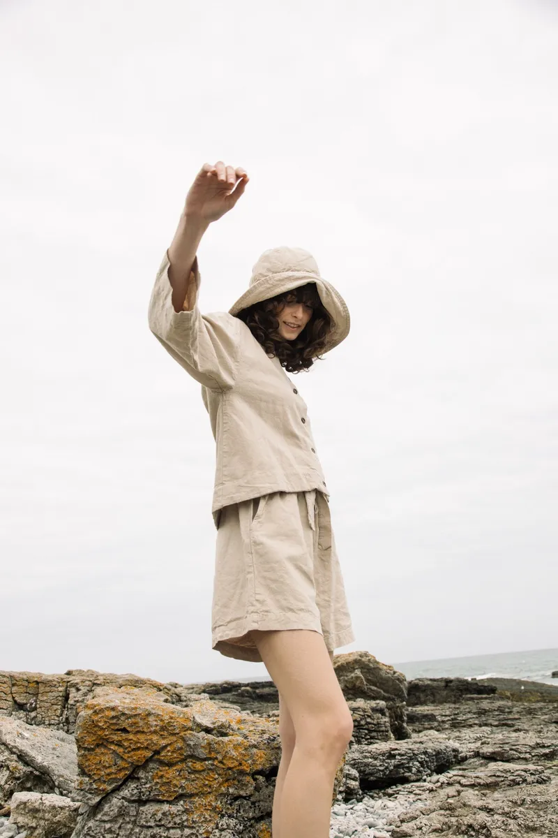 Calder Cotton Linen Shirt in Sand 2