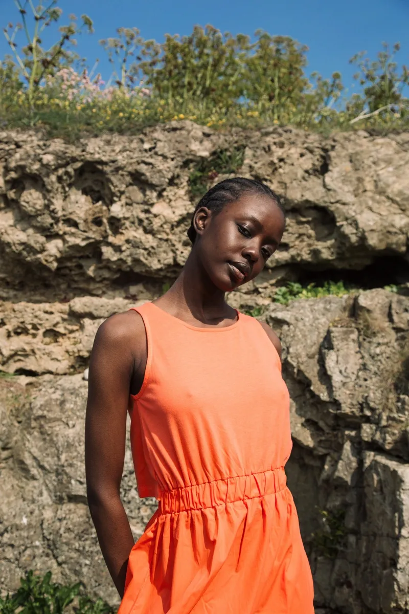 Cece Organic Cotton Dress in Coral 3