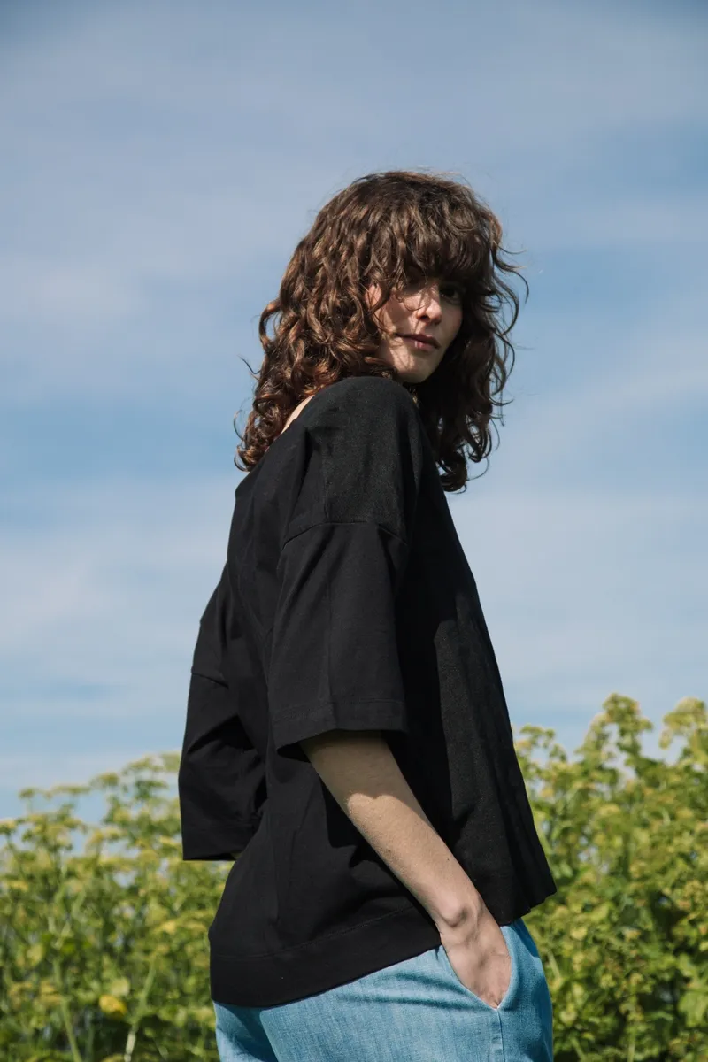 Chantari-May Organic Cotton and Linen Top in Black 2