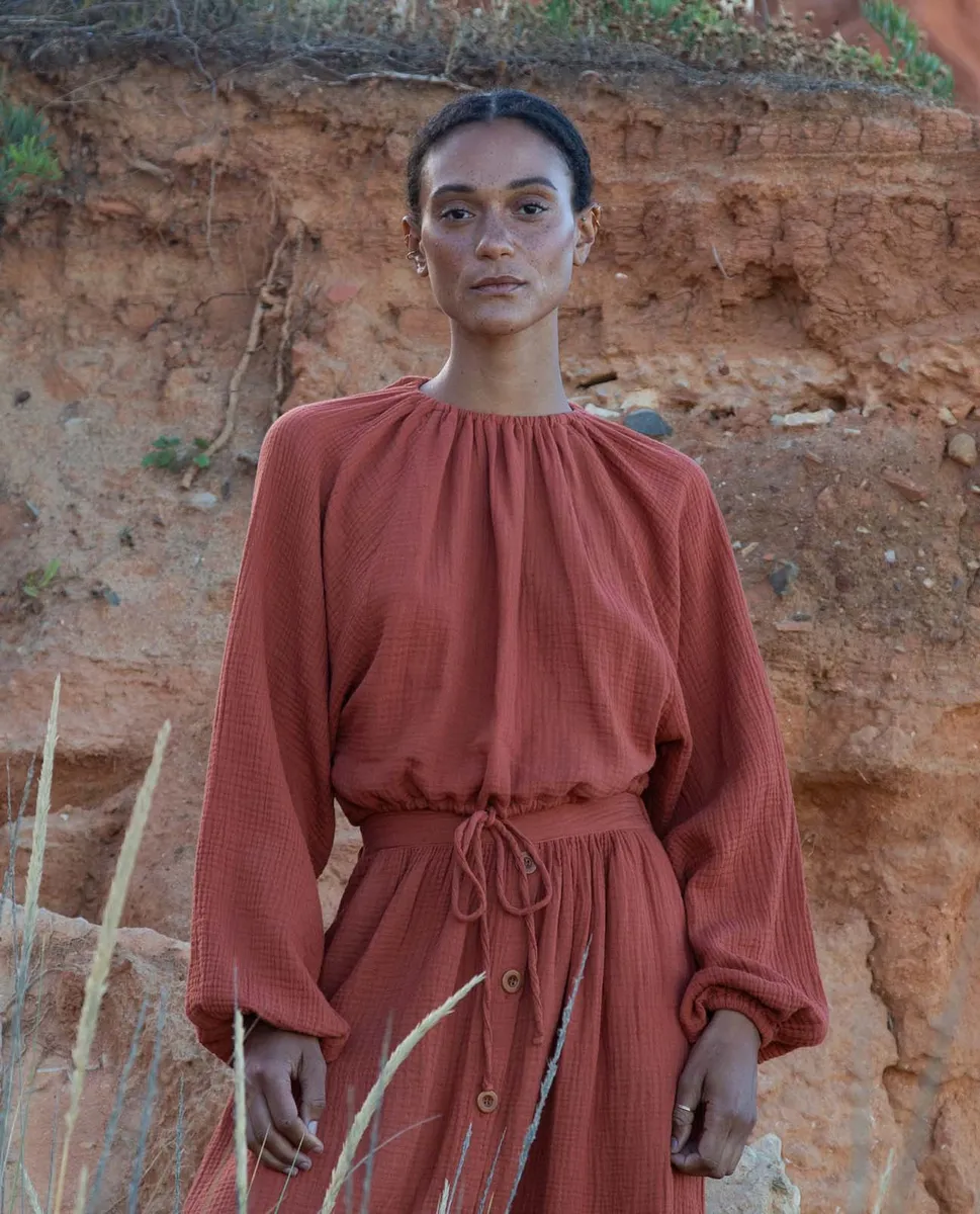 Chaya Organic Cotton Blouse In Paprika 2