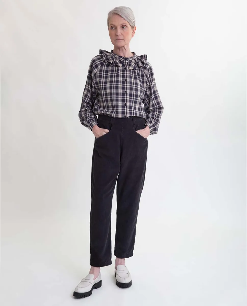 Erica Organic Cotton Cord Trousers In Charcoal 2