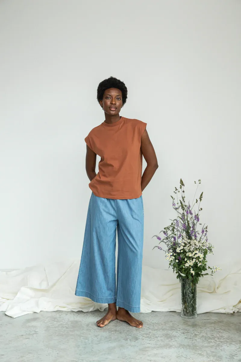 Evora-Leigh Organic Cotton Denim Trouser in Chambray Blue