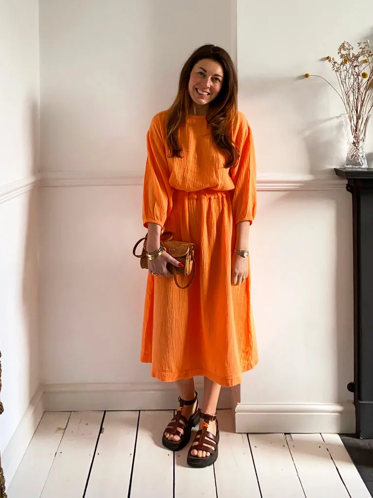 Ezili Organic Cotton Dress in Apricot by HANNAH BEAUMONT 2