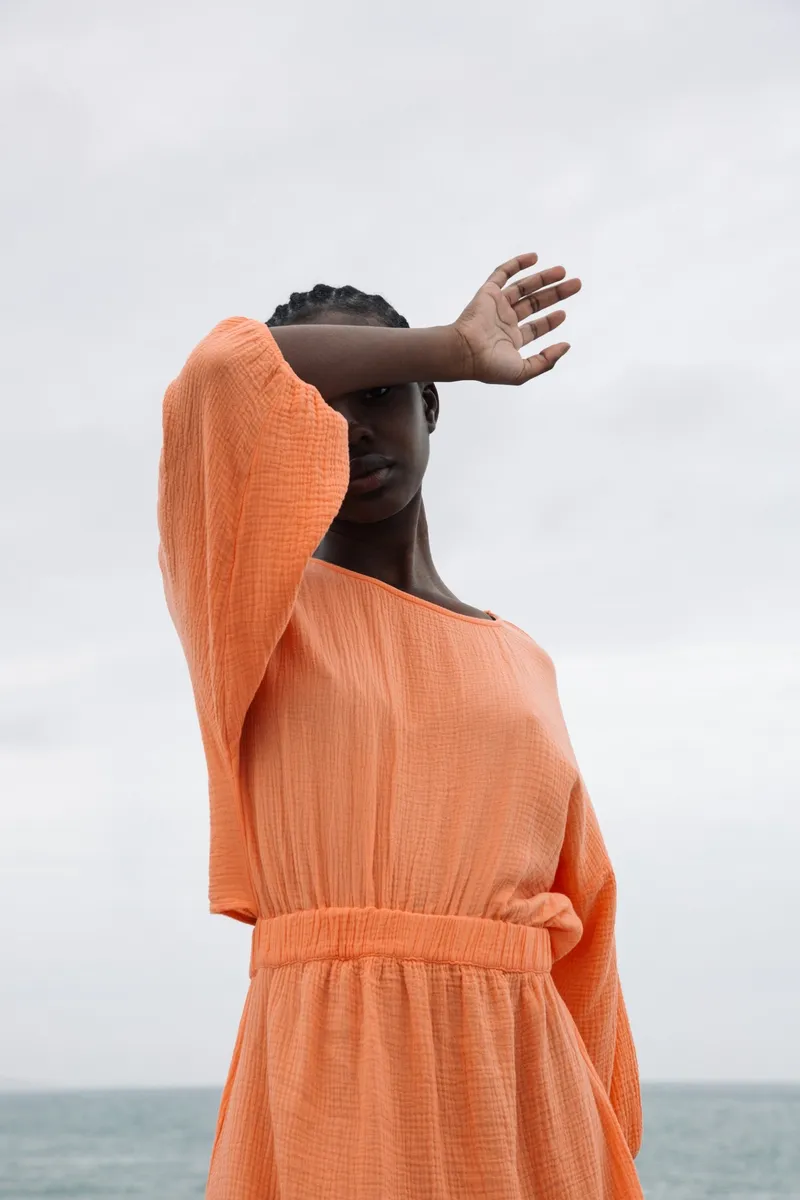 Ezili Organic Cotton Dress in Apricot by HANNAH BEAUMONT 5