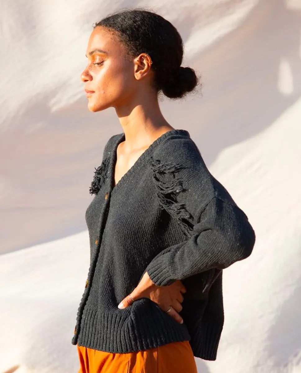 Fleur Recycled Cotton Cardigan In Black 2