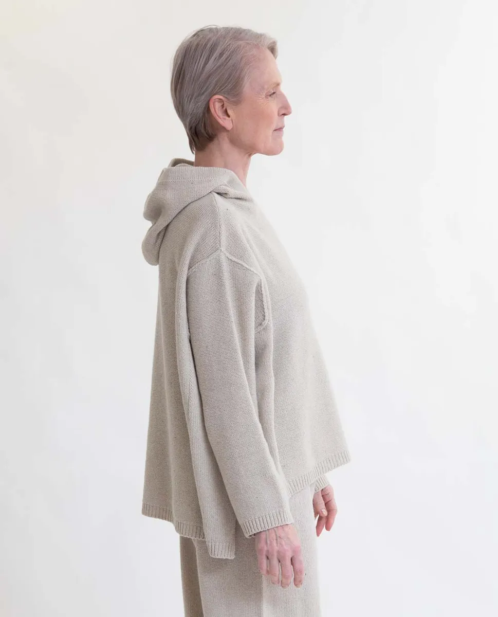 Geraldine Recycled Cotton and Wool Hoodie in Stone 2
