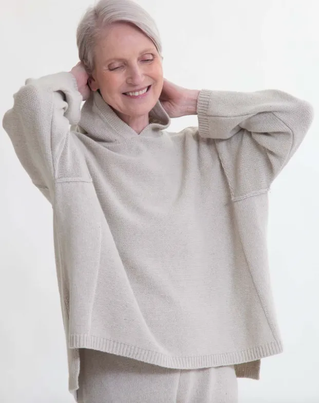 Geraldine Recycled Cotton and Wool Hoodie in Stone 4