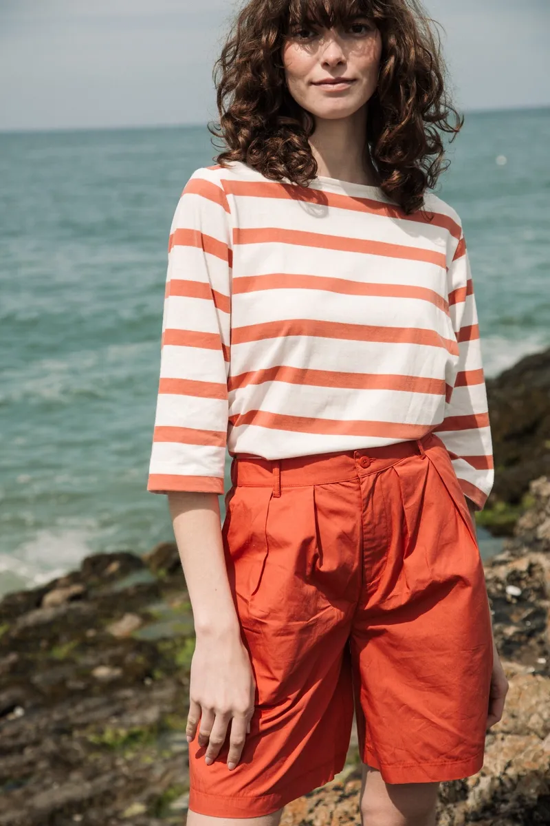 Hama-Sue Organic Cotton Top in Rust and White 2