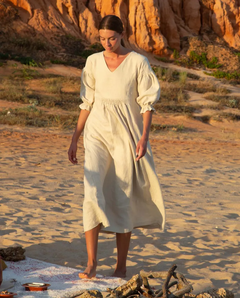 Harper-May Linen Dress In Latte 2