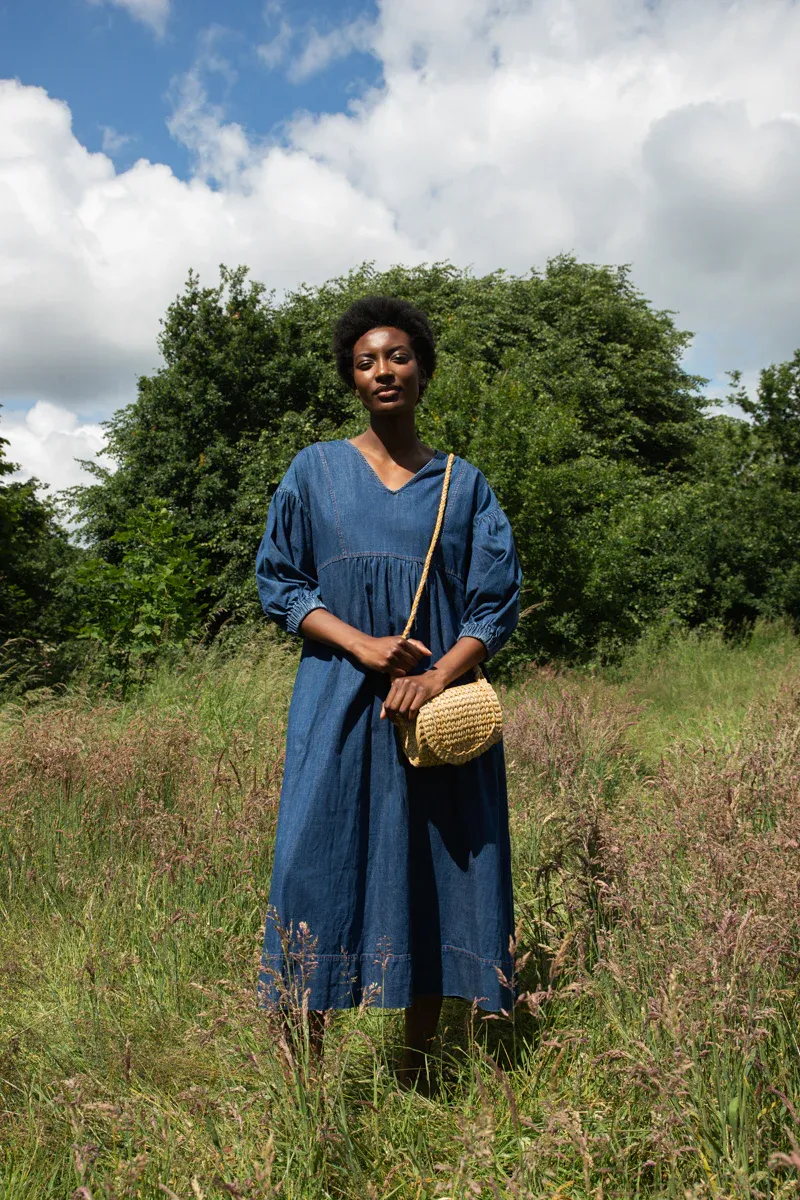 Harumi-Leigh Organic Cotton Denim Dress in Mid Blue 2