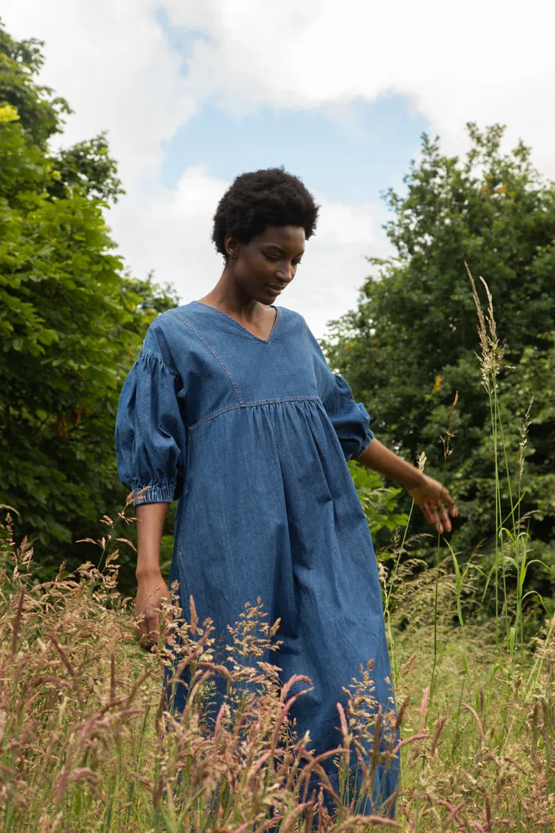 Harumi-Leigh Organic Cotton Denim Dress in Mid Blue 3