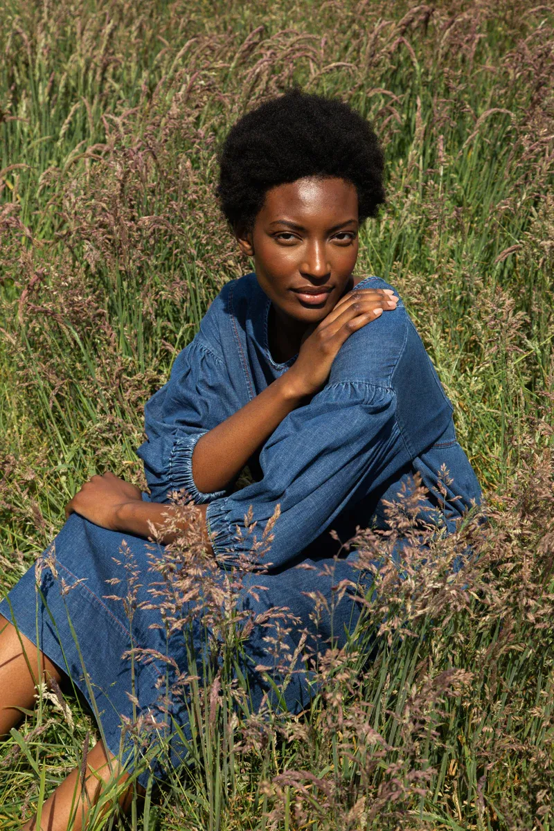 Harumi-Leigh Organic Cotton Denim Dress in Mid Blue 4