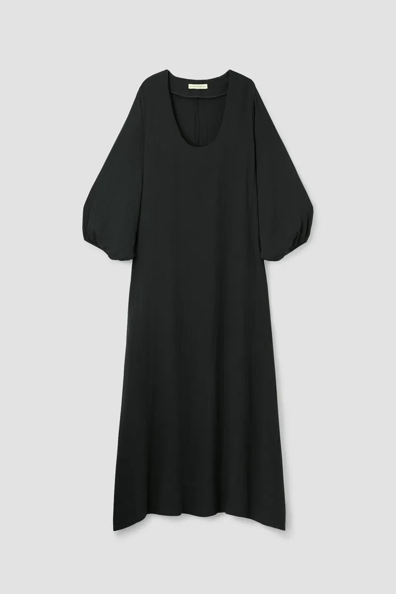 Henrietta Organic Cotton Cheesecloth Dress in Black