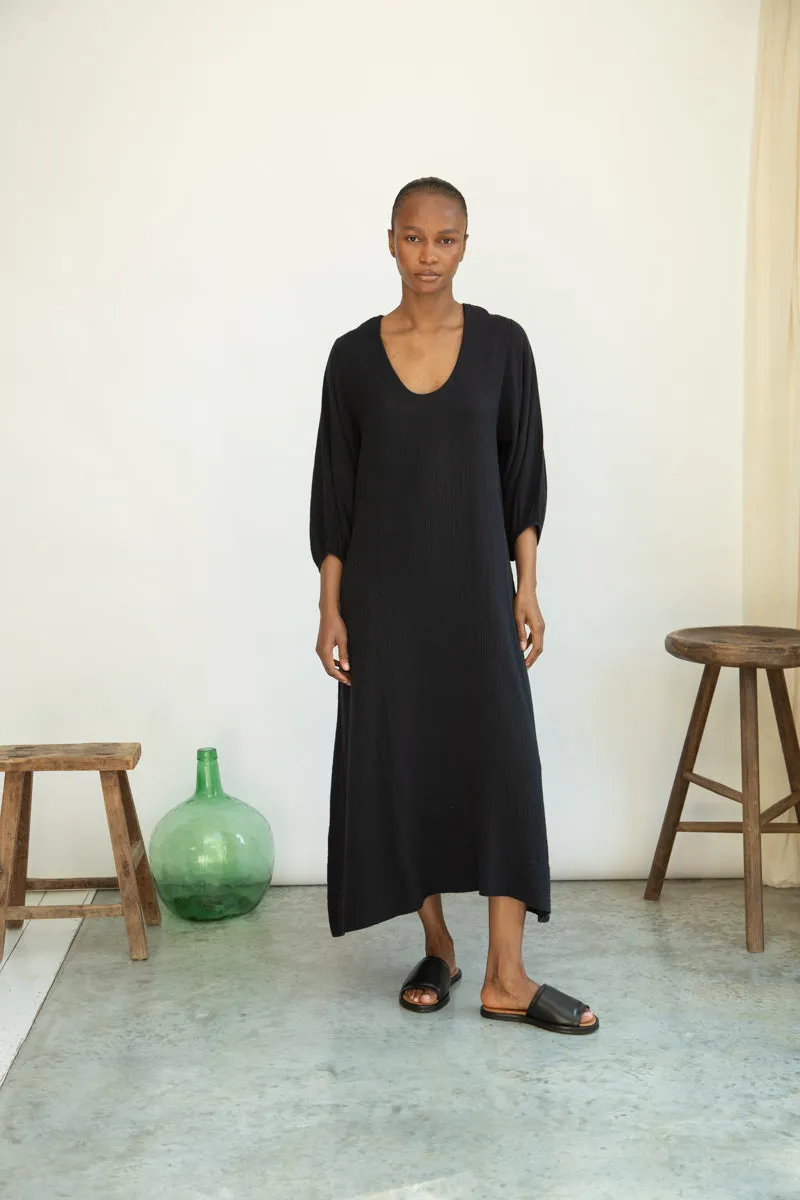 Henrietta Organic Cotton Cheesecloth Dress in Black 3