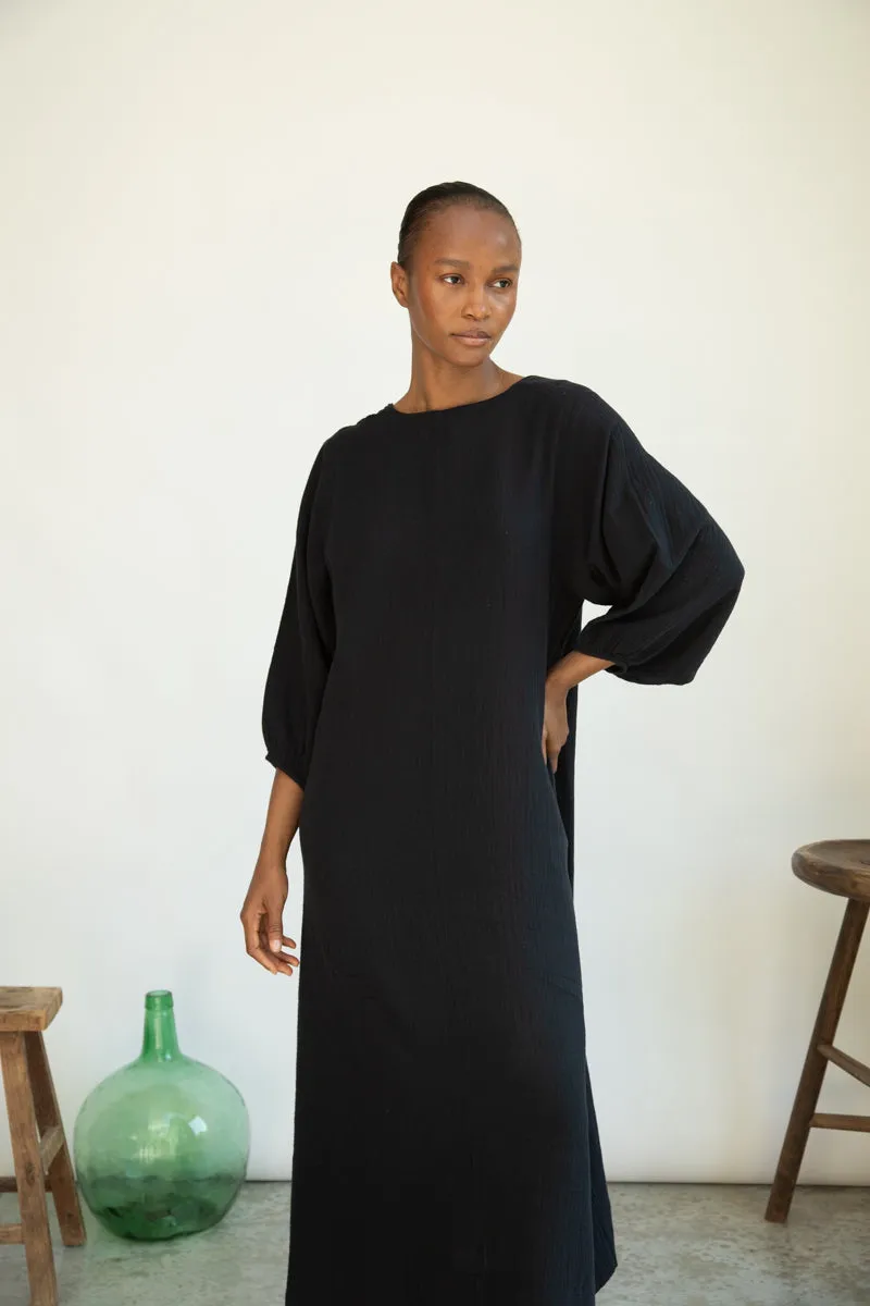 Henrietta Organic Cotton Cheesecloth Dress in Black 5