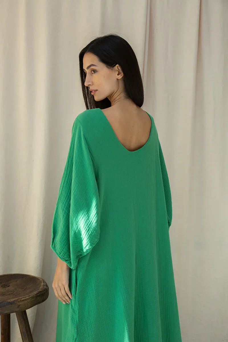 Henrietta Organic Cotton Cheesecloth Dress in Palm Green 7