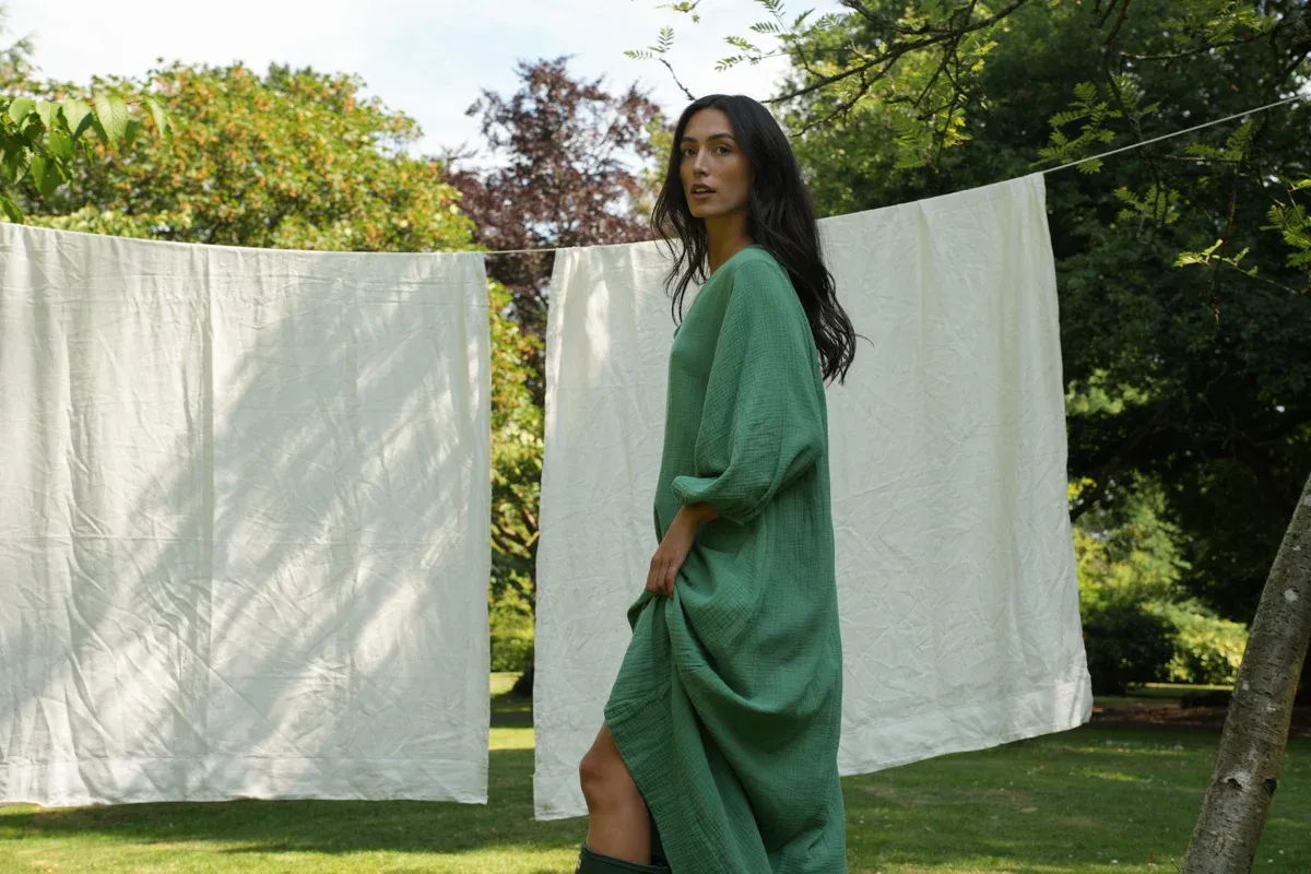 Henrietta Organic Cotton Cheesecloth Dress in Palm Green 9