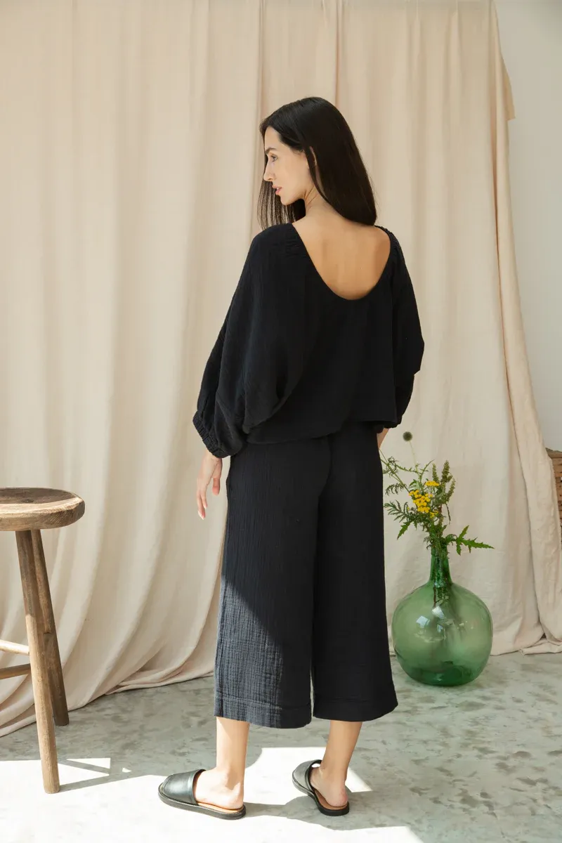 Ivy Organic Cotton Cheesecloth Top in Black 5