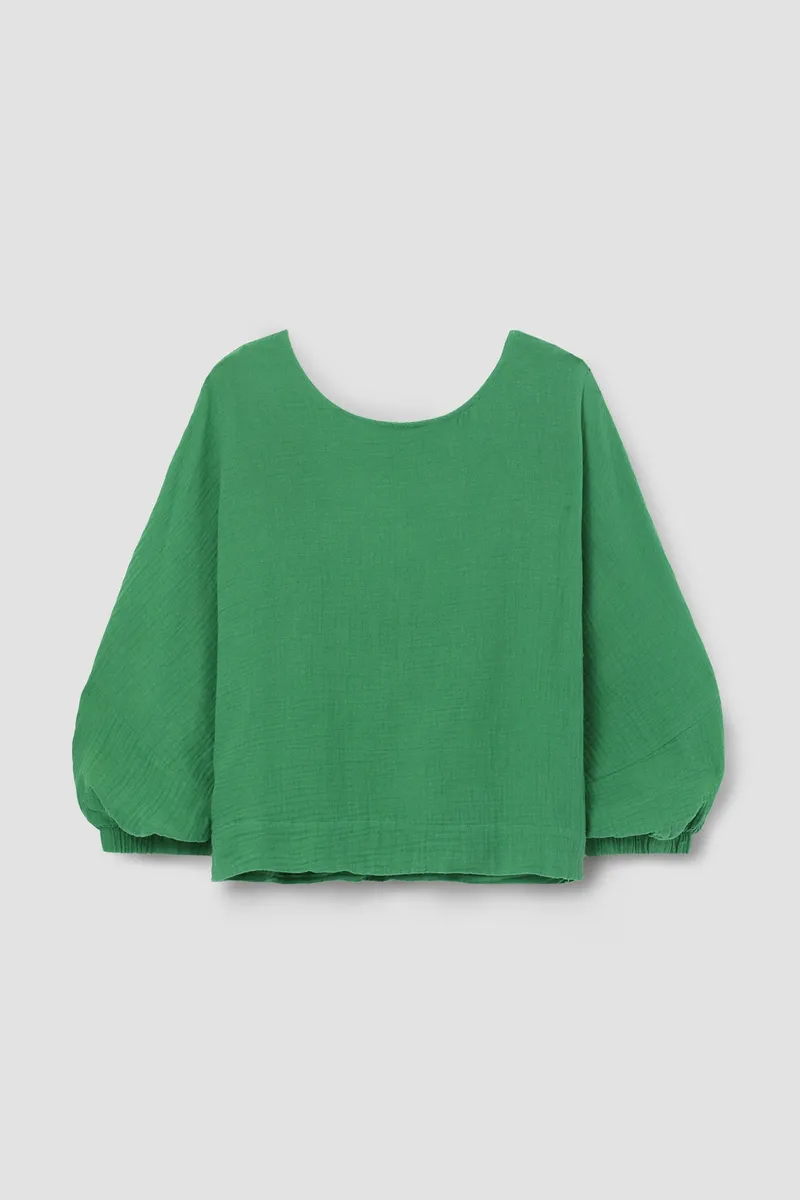 Ivy Organic Cotton Cheesecloth Top in Palm Green