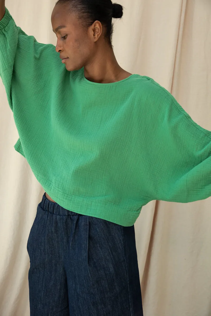 Ivy Organic Cotton Cheesecloth Top in Palm Green 4