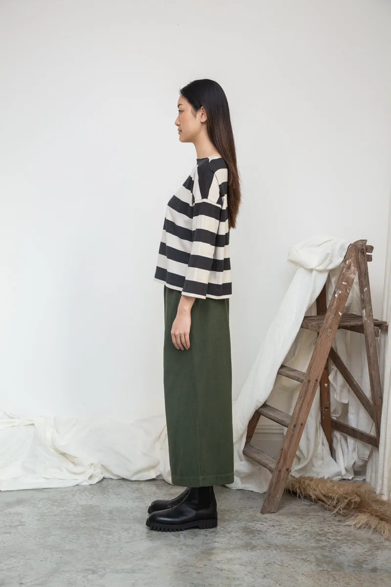 Leia-Sue Organic Cotton Stripe Jersey Top in Charcoal & Ecru Marl Stripe 3