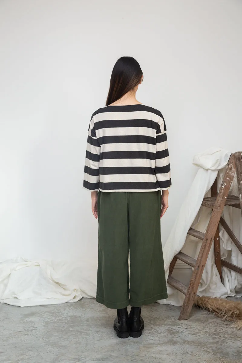 Leia-Sue Organic Cotton Stripe Jersey Top in Charcoal & Ecru Marl Stripe 4