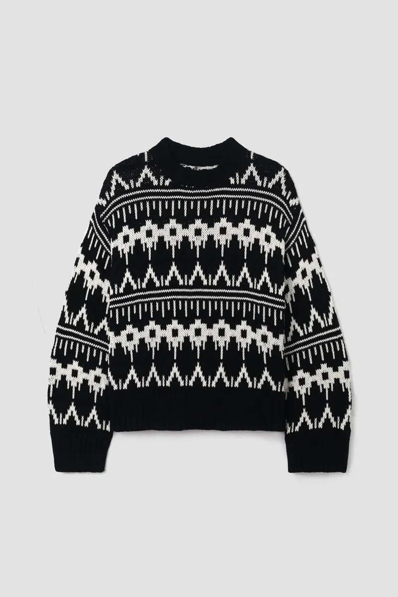 Leo-Sue Organic Cotton Knitted Jumper in Black Fair Isle