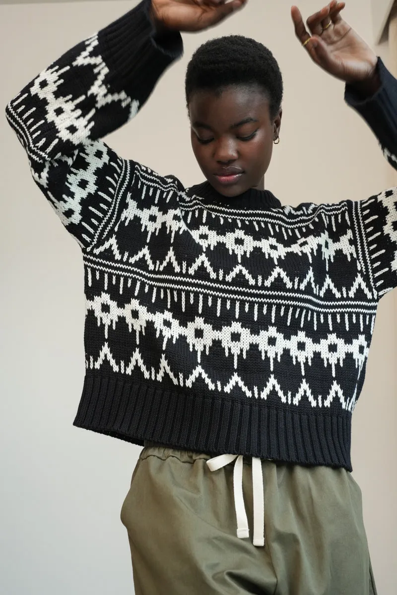 Leo-Sue Organic Cotton Knitted Jumper in Black Fair Isle 2
