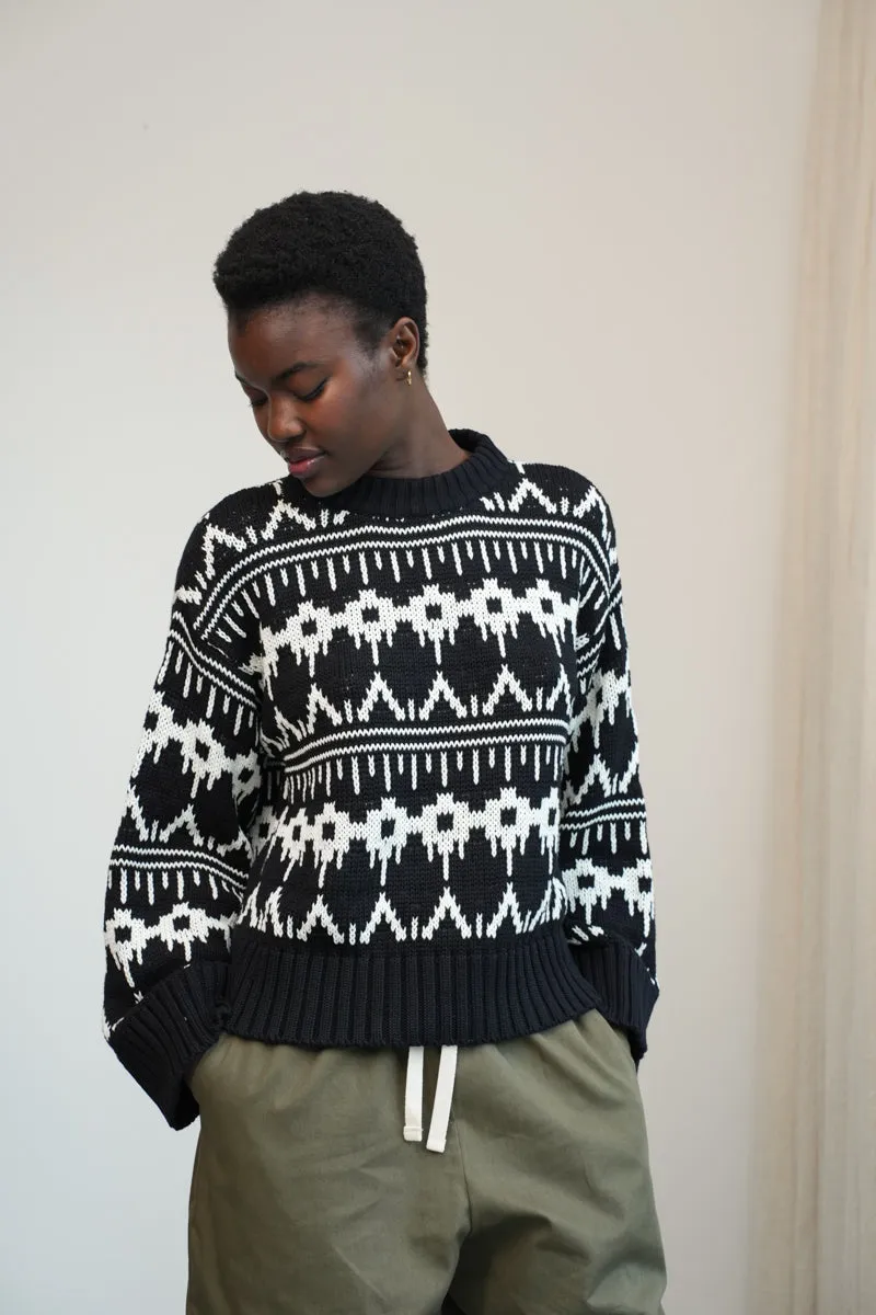 Leo-Sue Organic Cotton Knitted Jumper in Black Fair Isle 3