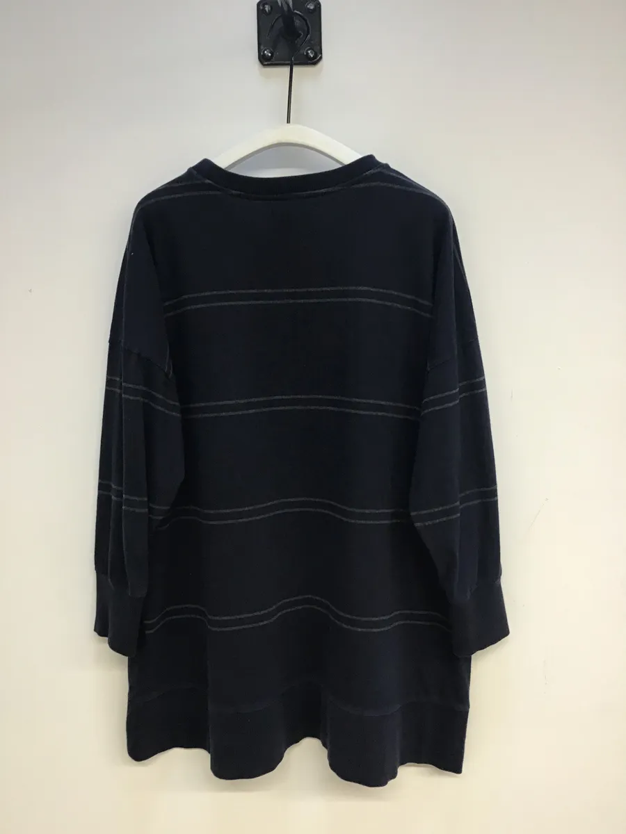 Lily-Ella Organic Cotton Sweater in Navy & Grey Stripe L Preloved 2