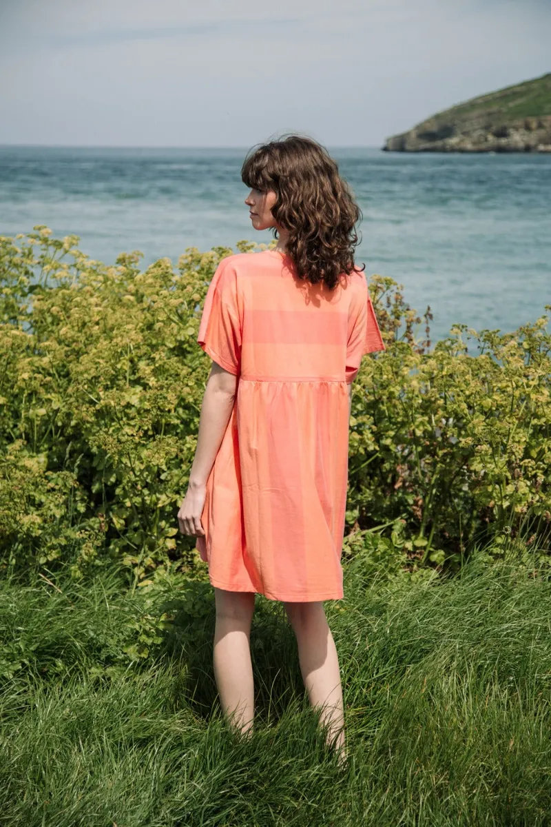 Lois-Sue Organic Cotton Dress in Coral and Apricot 2