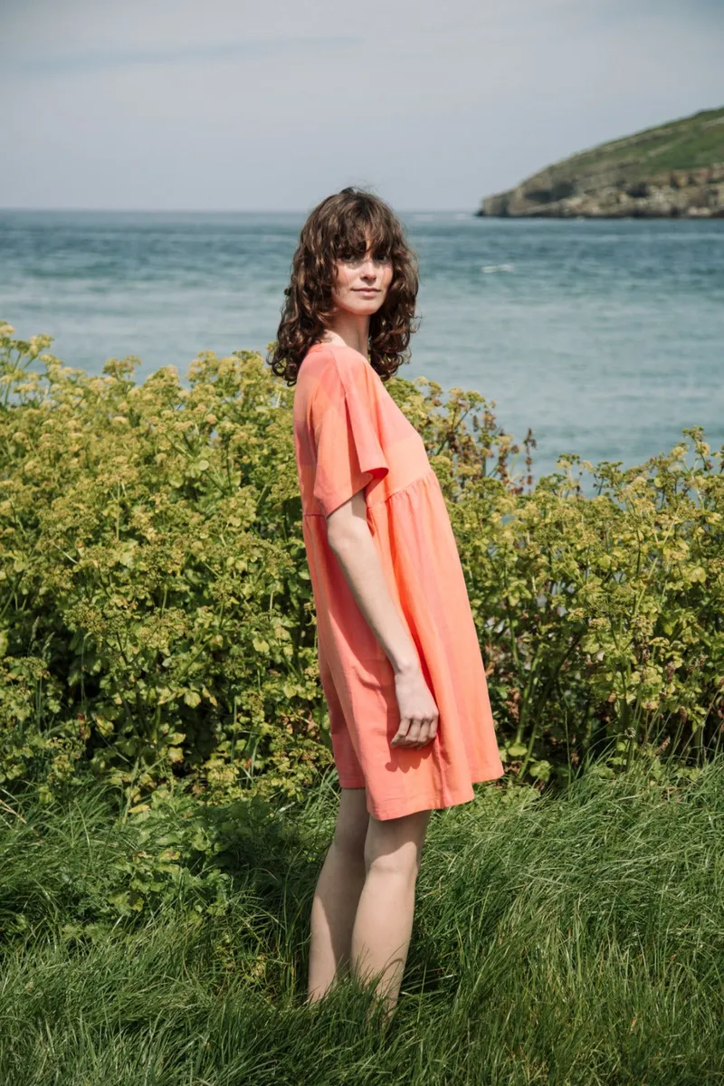 Lois-Sue Organic Cotton Dress in Coral and Apricot 3