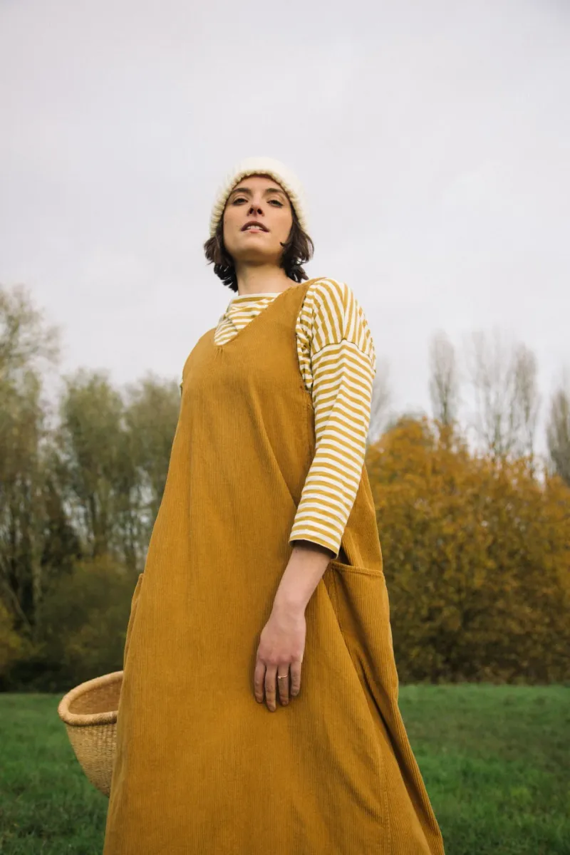 Nandina Organic Cotton Cord Dress in Ochre 3