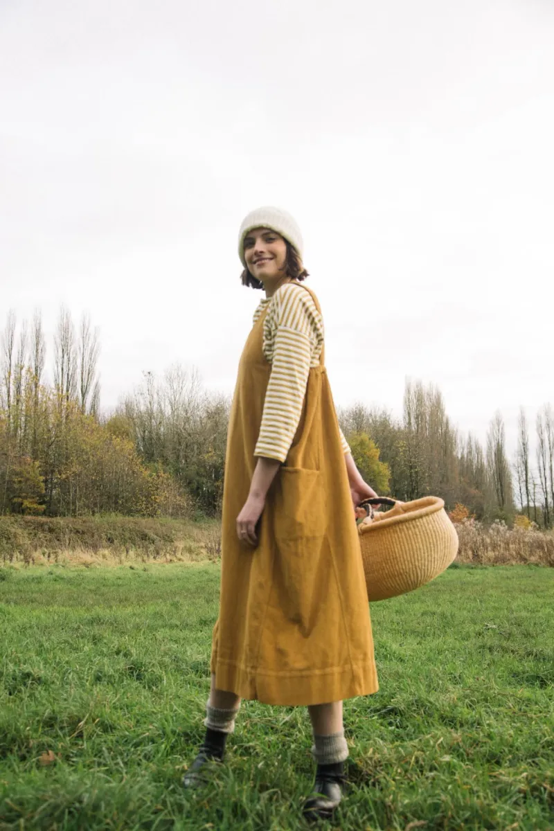 Nandina Organic Cotton Cord Dress in Ochre 6